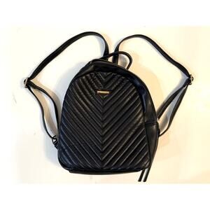 ALDO Black Quilted Faux Leather Backpack Purse Chevron Gold Zip Convertible Bag